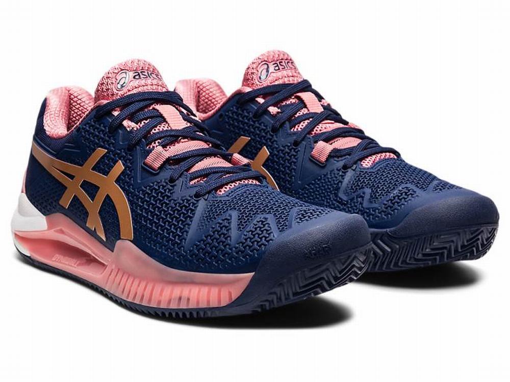 Asics GEL-RESOLUTION 8 CLAY Teniszcipő Női Rózsaszín Sötétkék Arany | 217536-KOH