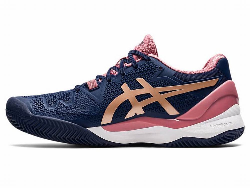 Asics GEL-RESOLUTION 8 CLAY Teniszcipő Női Rózsaszín Sötétkék Arany | 217536-KOH