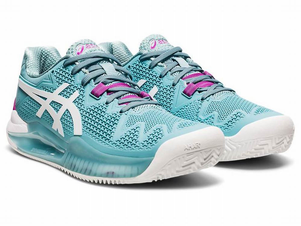 Asics GEL-RESOLUTION 8 CLAY Teniszcipő Női Fehér Kék | 289307-AJV